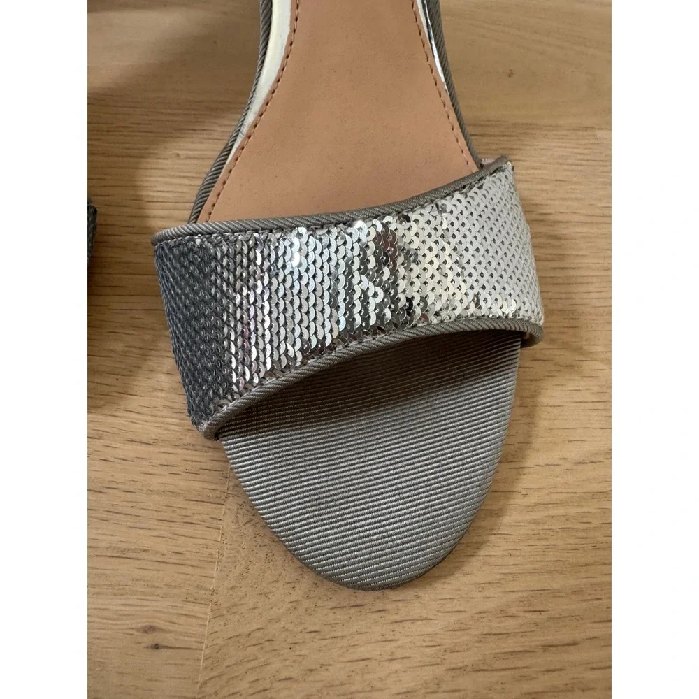 Jewel Badgley Mischka Silver Sequin Ankle Strap Stiletto Heels Sandals Sz 6.5